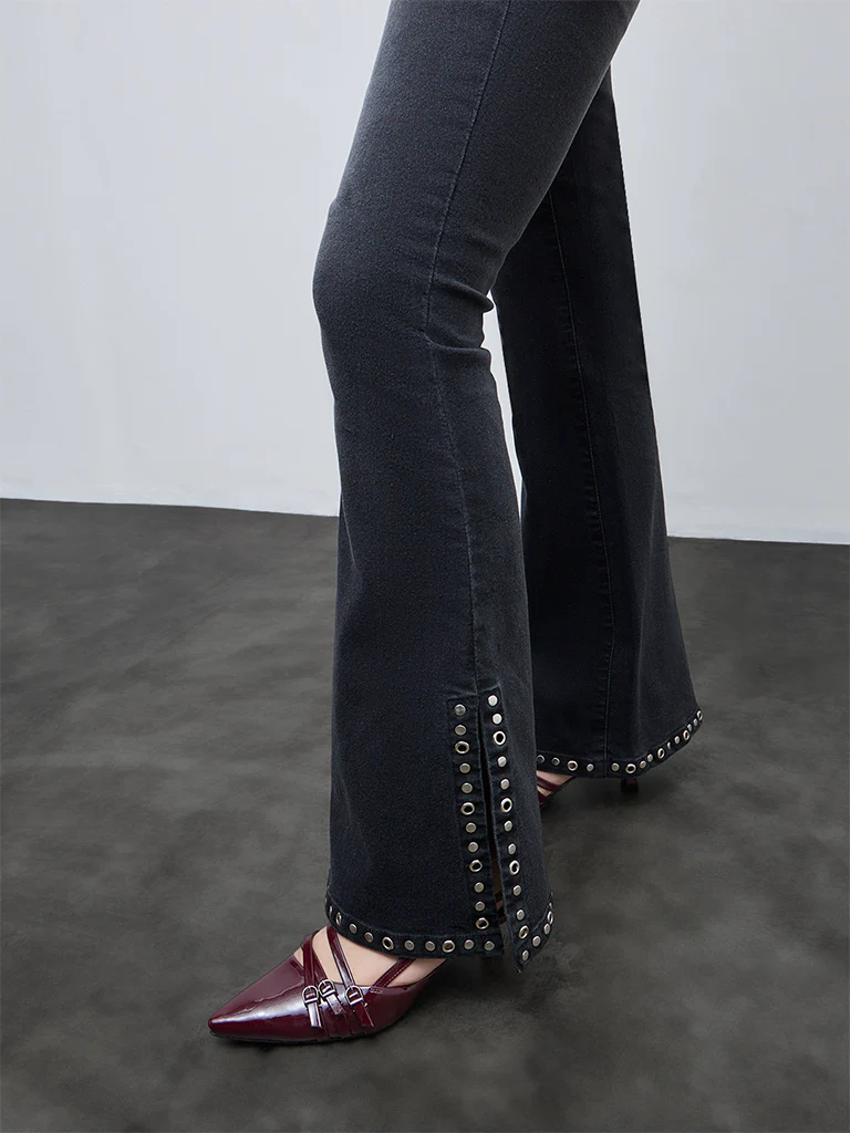 Nuon Black Stud-Detailed High-Rise Bootcut Jeans - Image 3