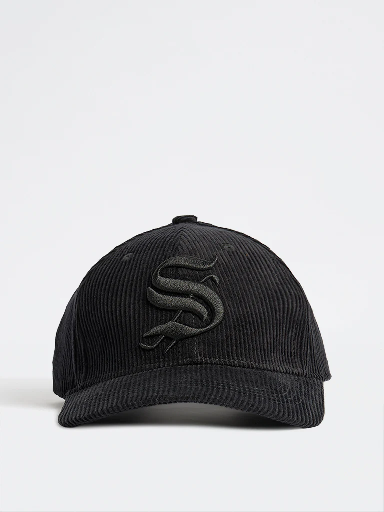 Nuon Black Text Design Corduroy Baseball Cap
