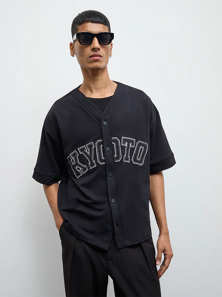 Nuon Black Text Design Relaxed-Fit Cotton-Blend T-Shirt - Image 2