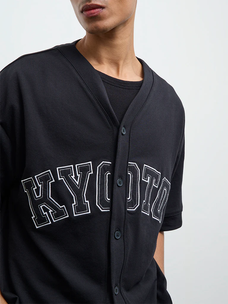 Nuon Black Text Design Relaxed-Fit Cotton-Blend T-Shirt - Image 3