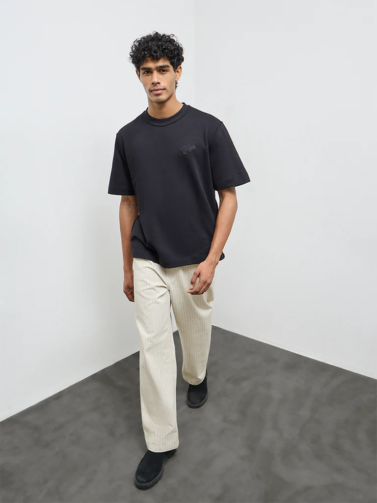 Nuon Black Text Design Relaxed-Fit Cotton T-Shirt