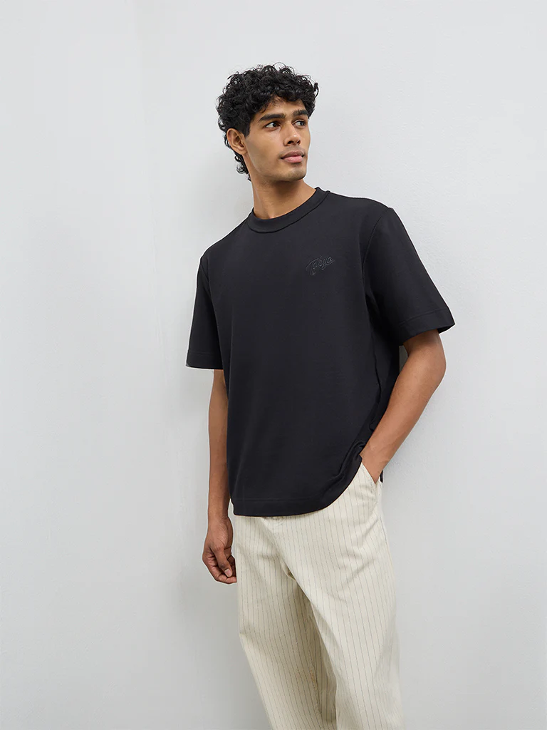Nuon Black Text Design Relaxed-Fit Cotton T-Shirt - Image 3