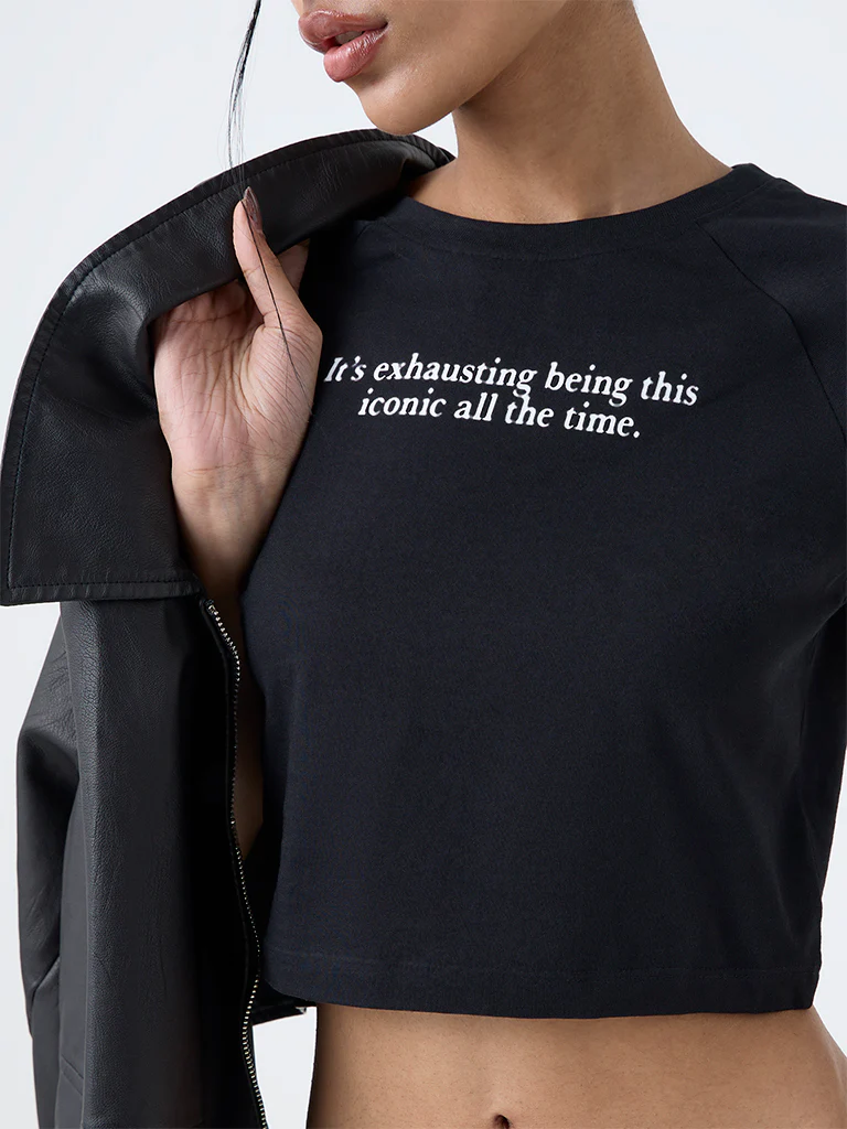 Nuon Black Text Pattern Cotton T-Shirt - Image 3