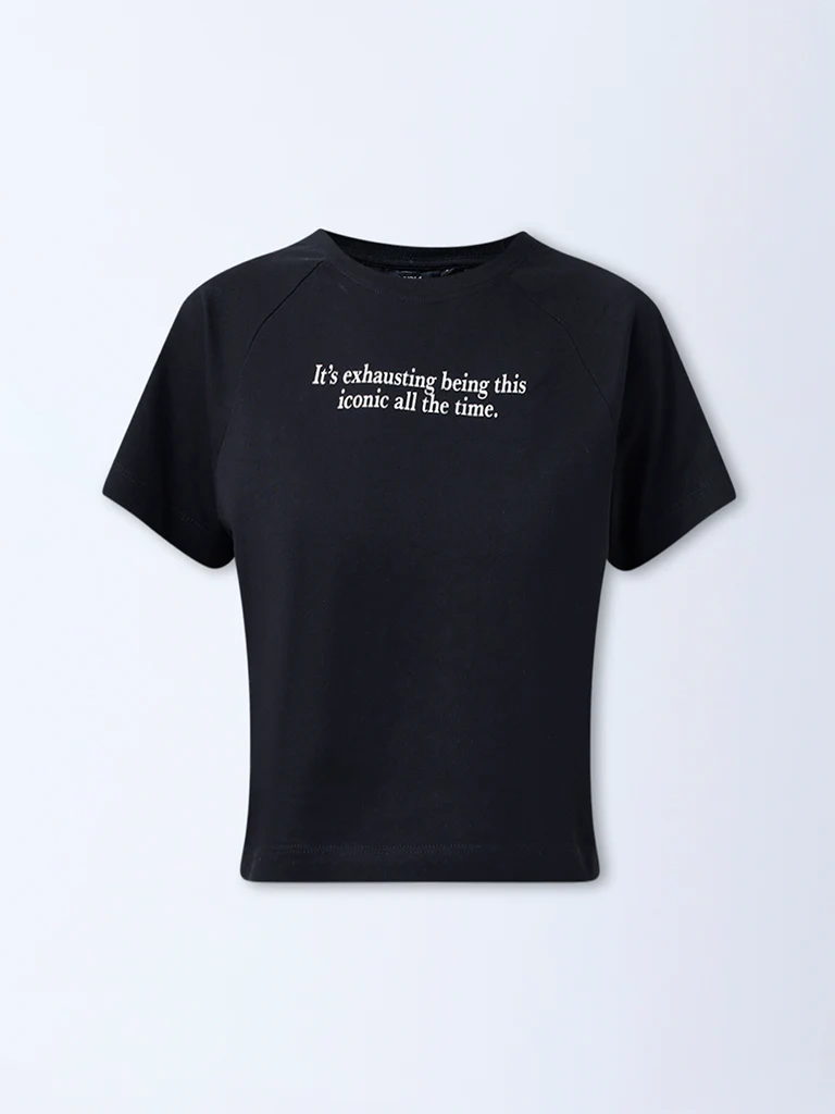Nuon Black Text Pattern Cotton T-Shirt - Image 5