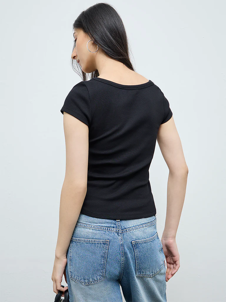 Nuon Black Textured Cotton-Blend T-Shirt - Image 4