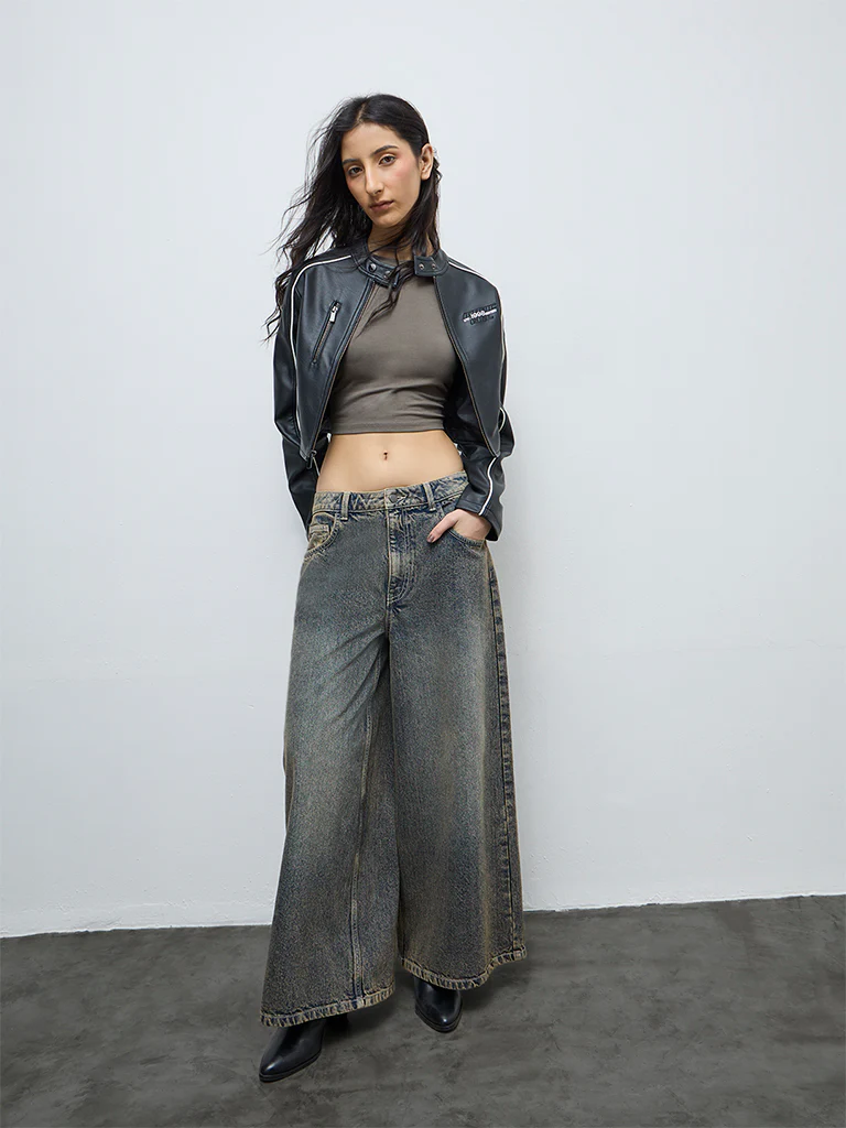 Nuon Black Typographic Faux Leather Jacket - Image 2