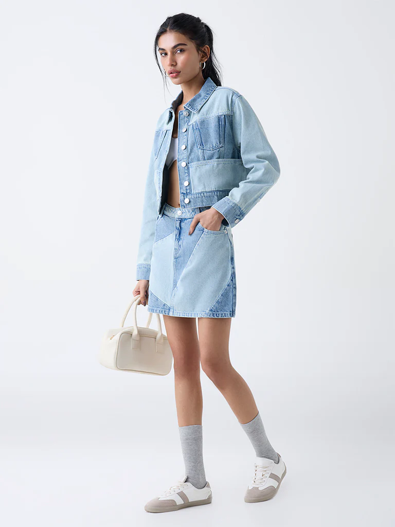 Nuon Blue Colour-Block Denim Jacket - Image 2