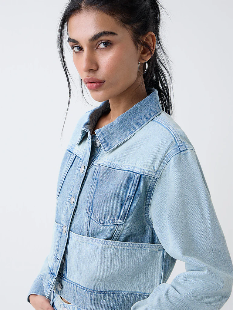 Nuon Blue Colour-Block Denim Jacket - Image 3