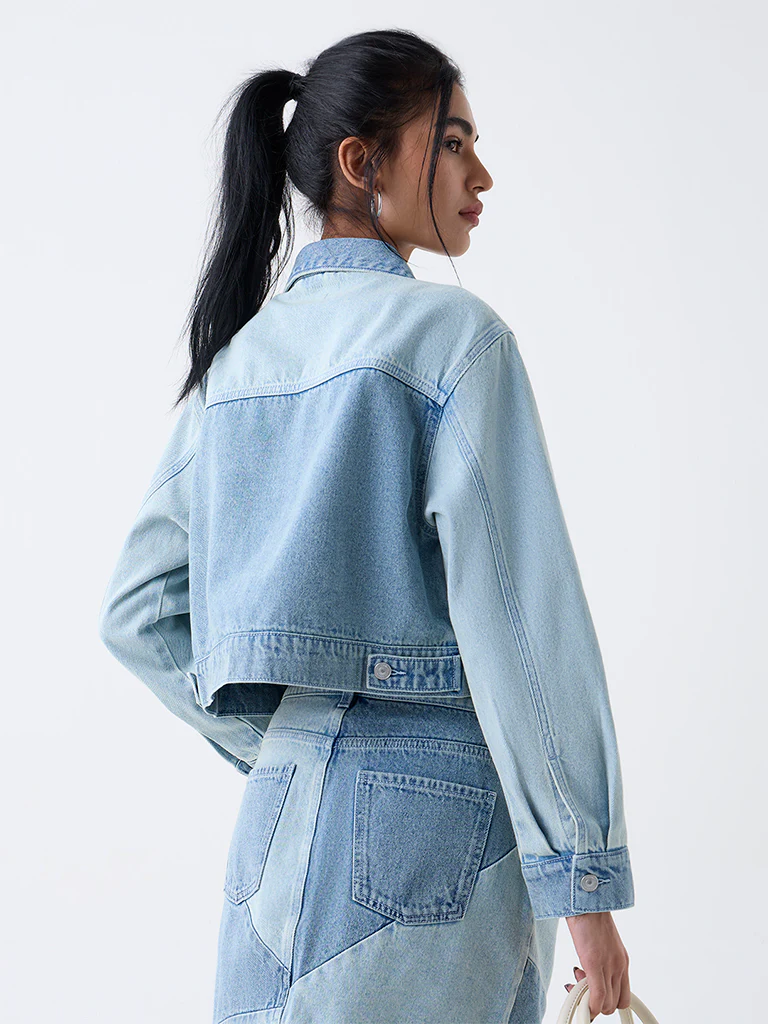 Nuon Blue Colour-Block Denim Jacket - Image 4
