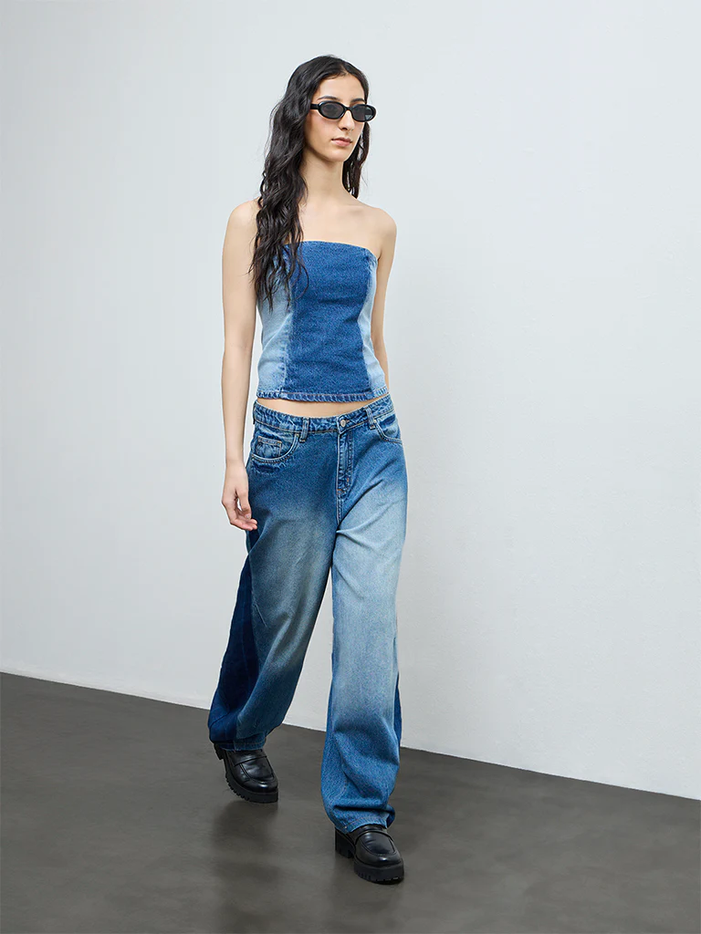 Nuon Blue Contrast Denim Tube Top - Image 2