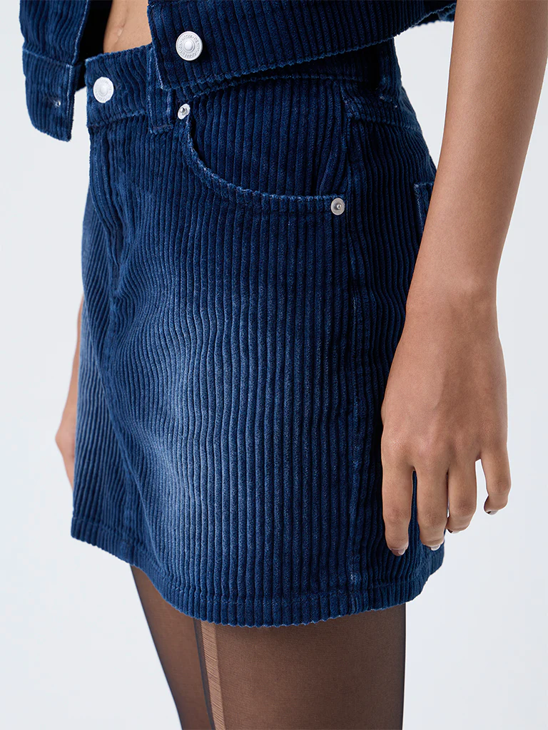 Nuon Blue Corduroy High-Rise Cotton Mini Skirt - Image 3