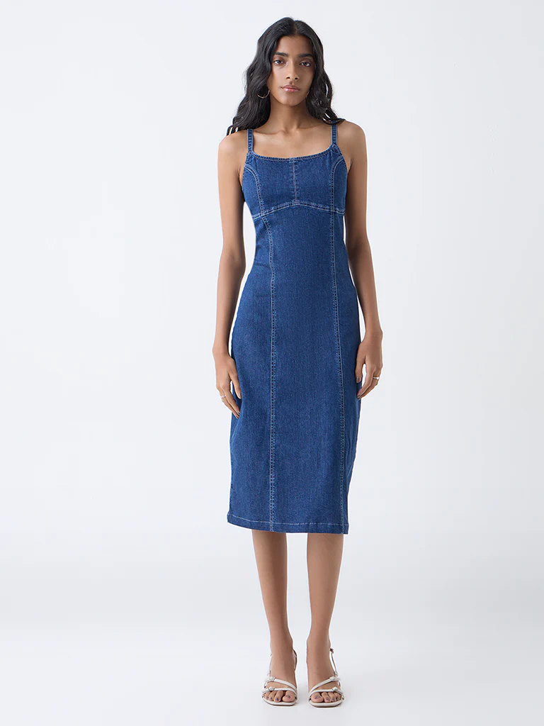 Nuon Blue Denim A-Line Dress