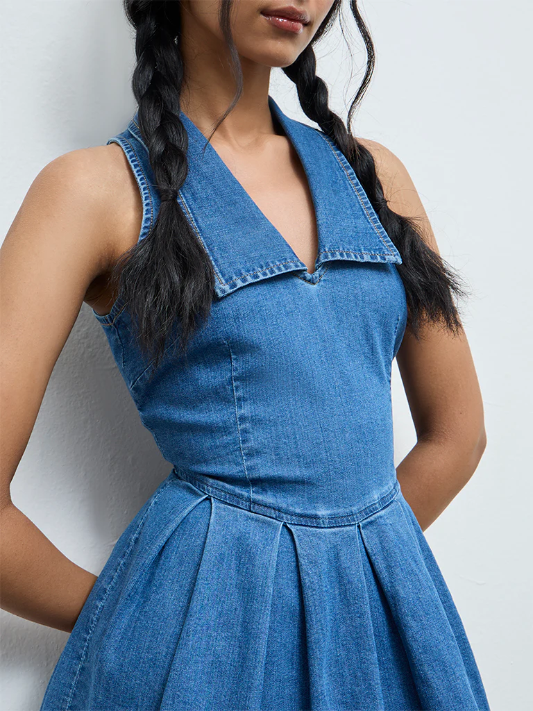 Nuon Blue Denim A-Line Dress - Image 3