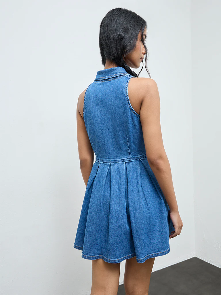 Nuon Blue Denim A-Line Dress - Image 4