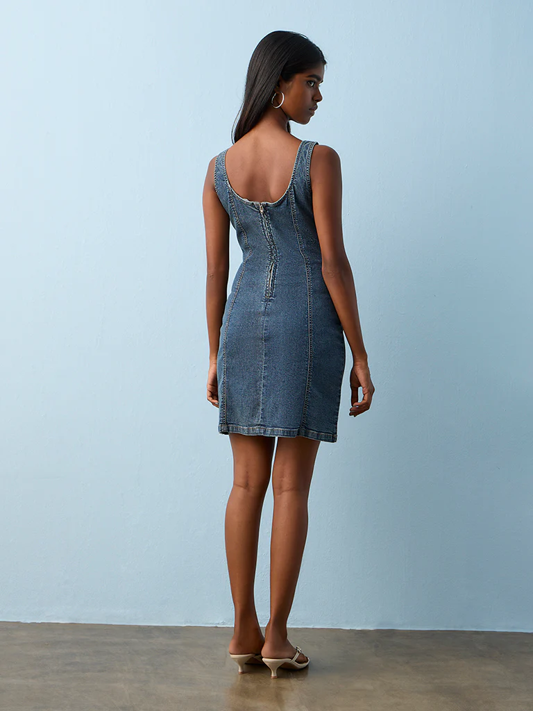 Nuon Blue Denim Bodycon Dress - Image 4