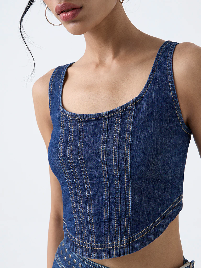 Nuon Blue Denim Bustier Top - Image 3