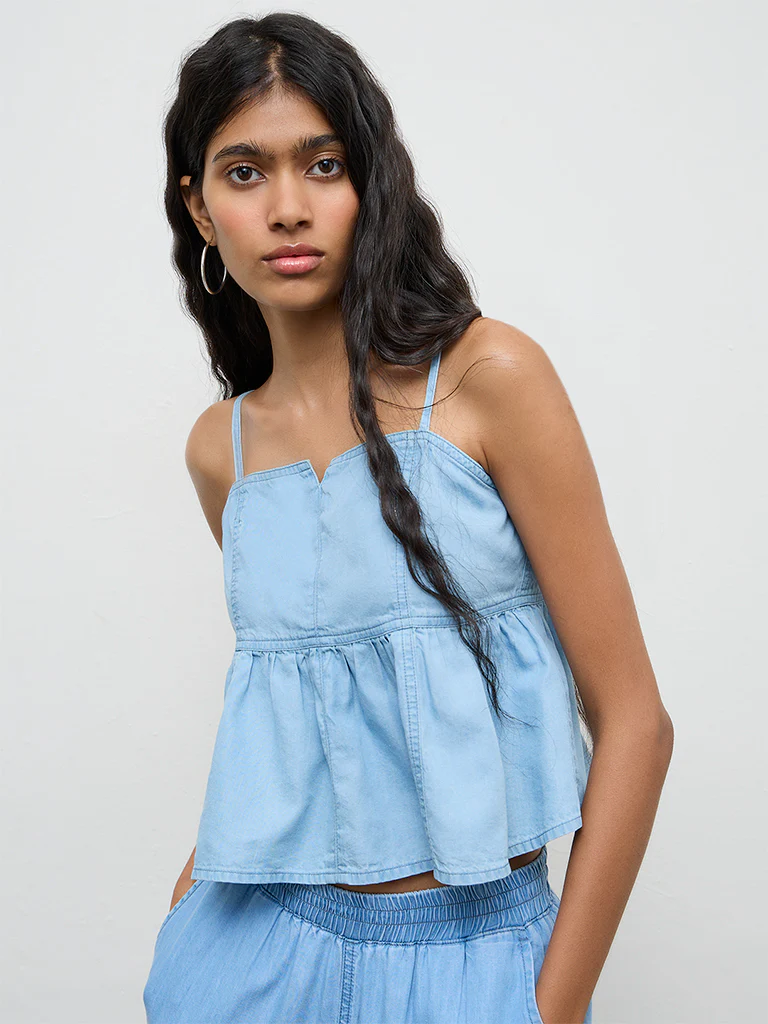 Nuon Blue Denim Peplum Top