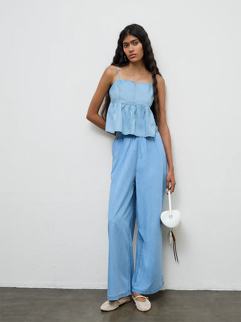 Nuon Blue Denim Peplum Top - Image 2