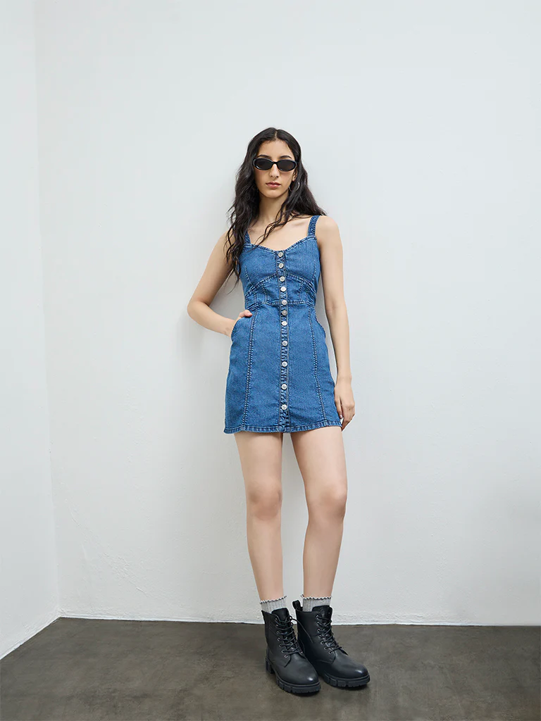 Nuon Blue Denim Straight Dress - Image 2