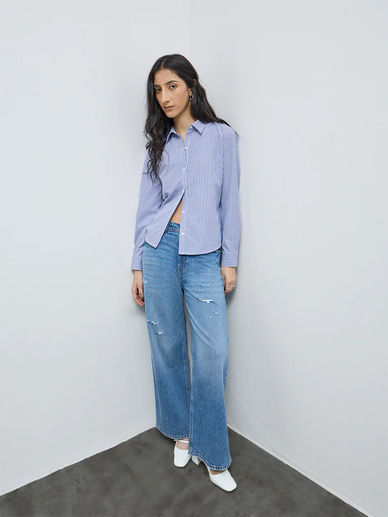 Nuon Blue Distressed High-Rise Denim Jeans