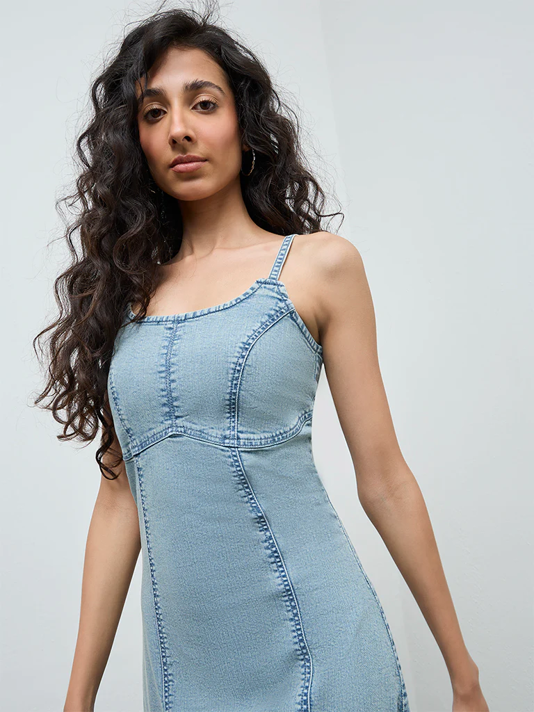 Nuon Blue Faded Denim A-Line Dress - Image 3