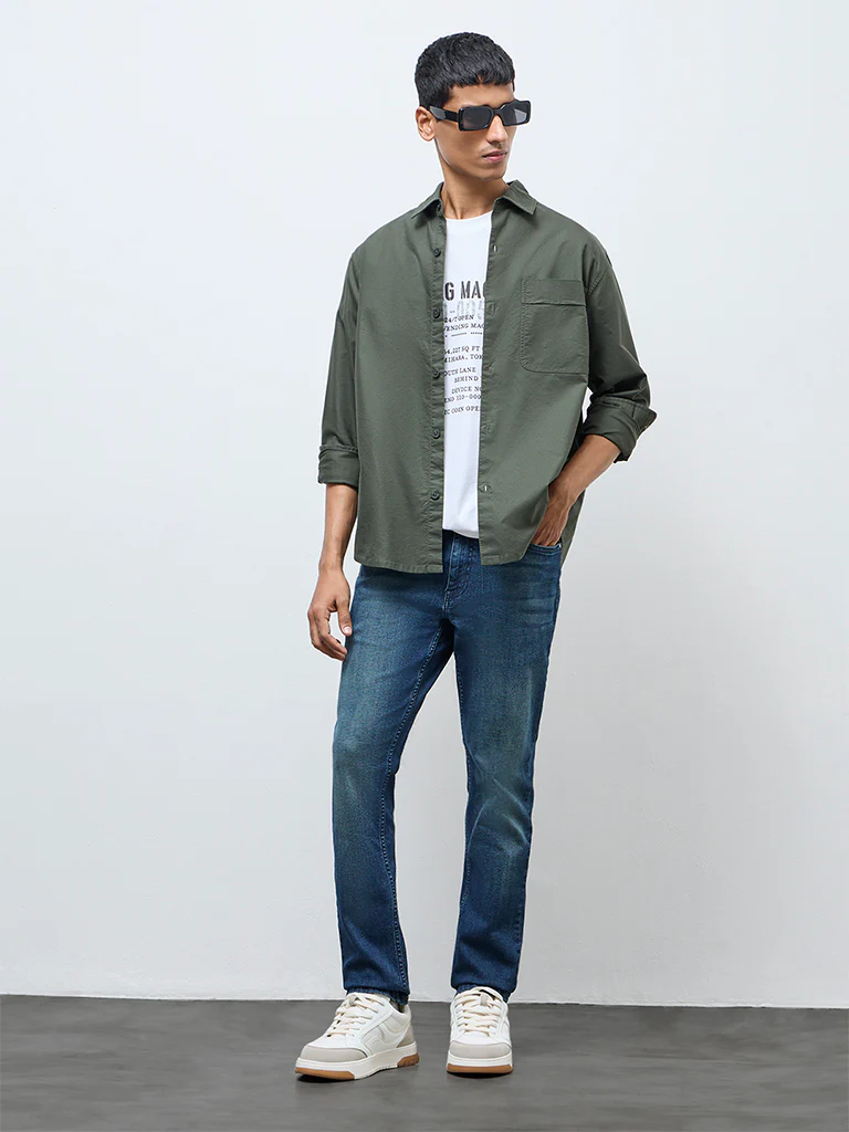 Nuon Blue Faded Hendrix Slim-Fit Mid-Rise Denim Jeans