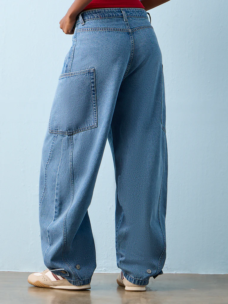 Nuon Blue Faded High-Rise Balloon-Fit Jeans - Image 4