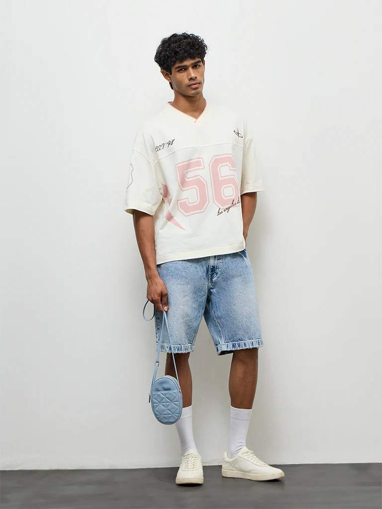 Nuon Blue Faded Relaxed-Fit Mid-Rise Denim Shorts