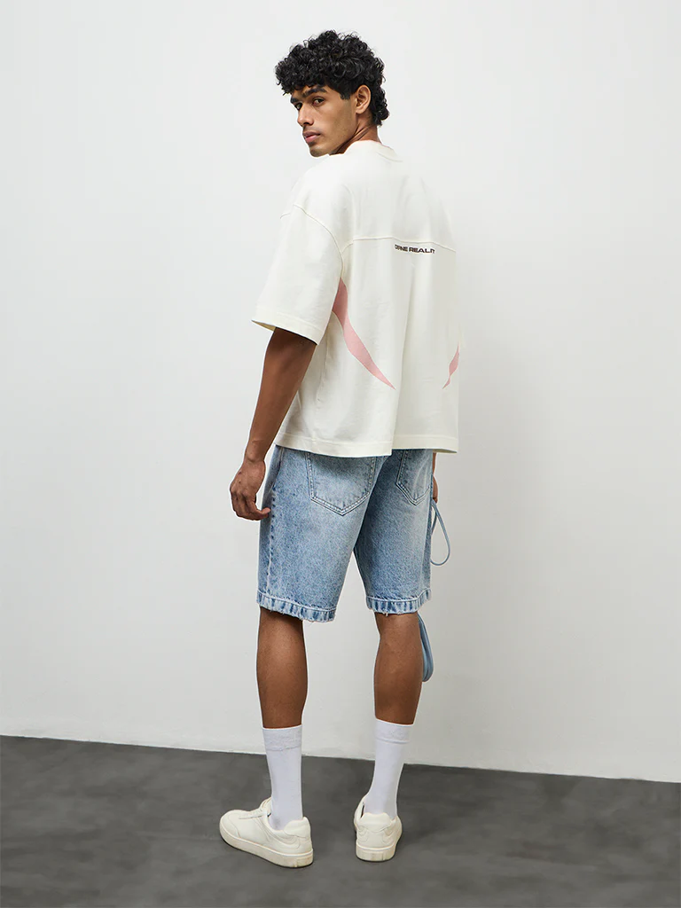 Nuon Blue Faded Relaxed-Fit Mid-Rise Denim Shorts - Image 3