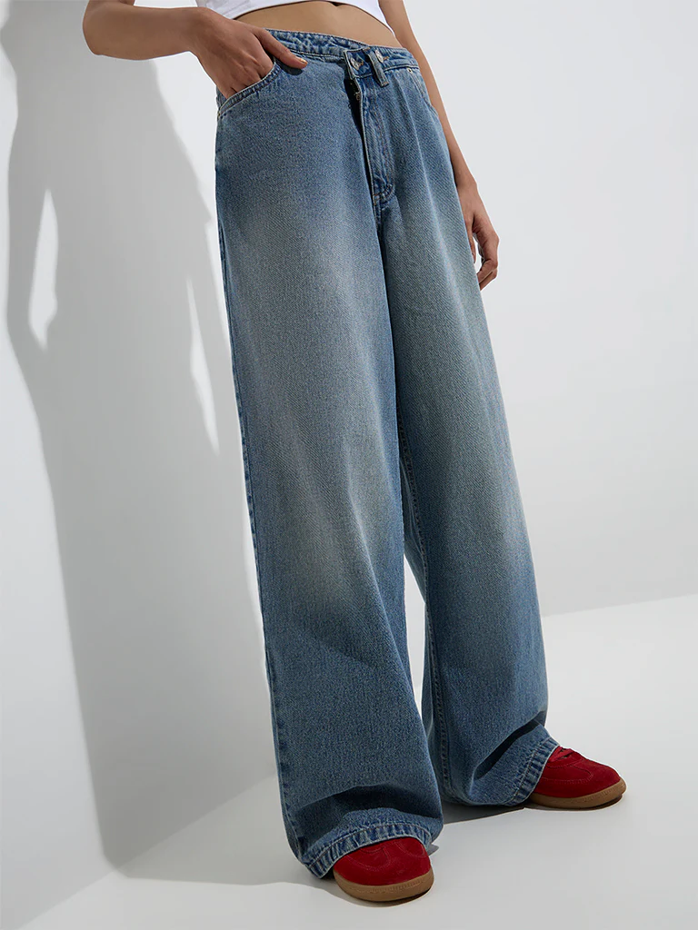 Nuon Blue Faded Wide-Leg Mid-Rise Jeans - Image 2