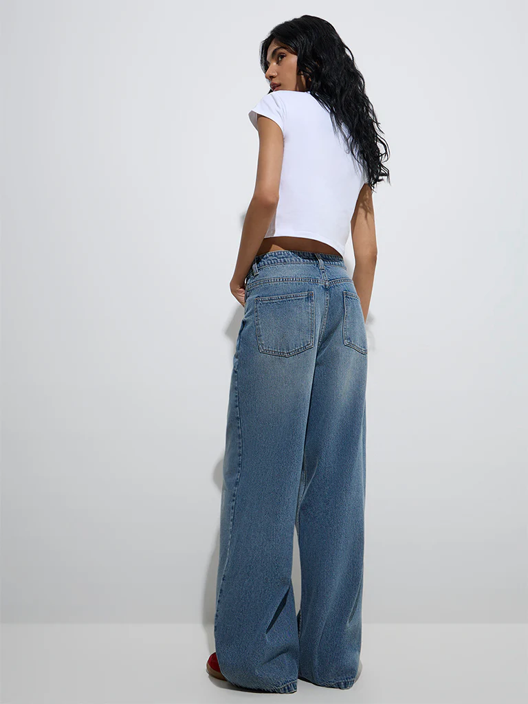 Nuon Blue Faded Wide-Leg Mid-Rise Jeans - Image 4