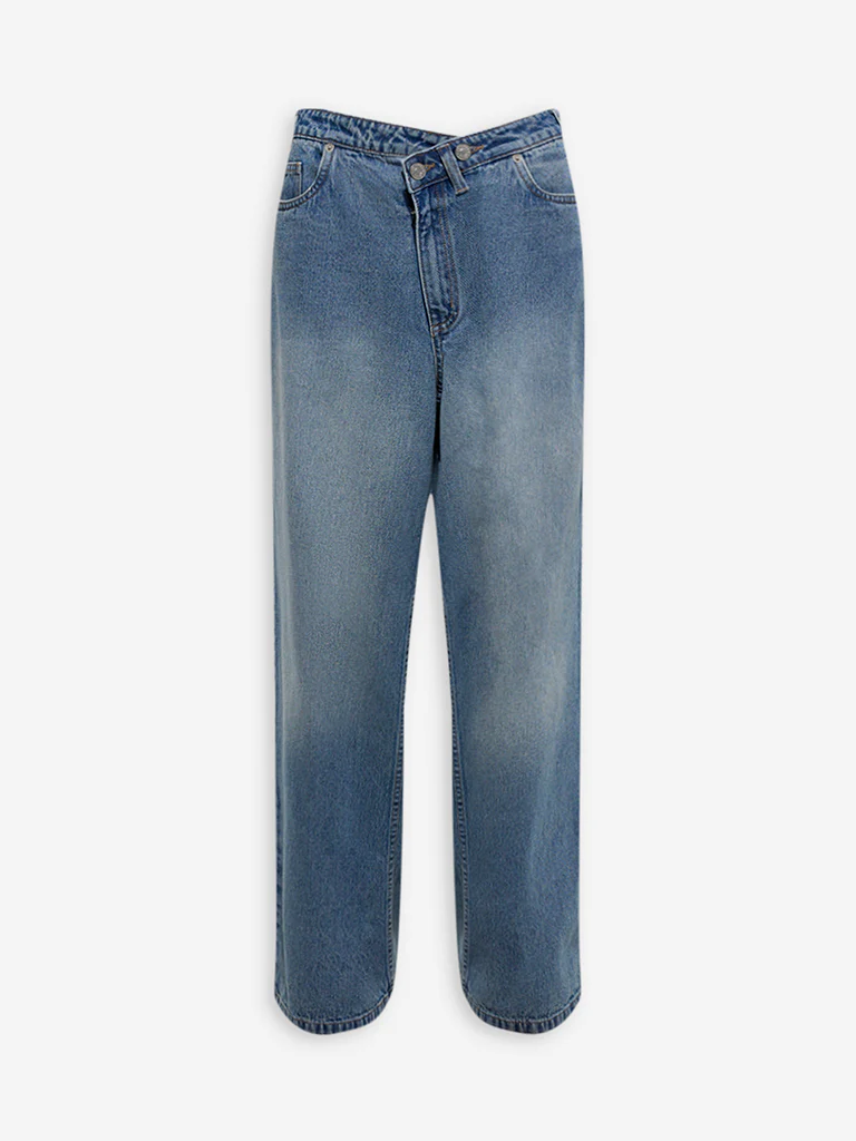 Nuon Blue Faded Wide-Leg Mid-Rise Jeans - Image 5