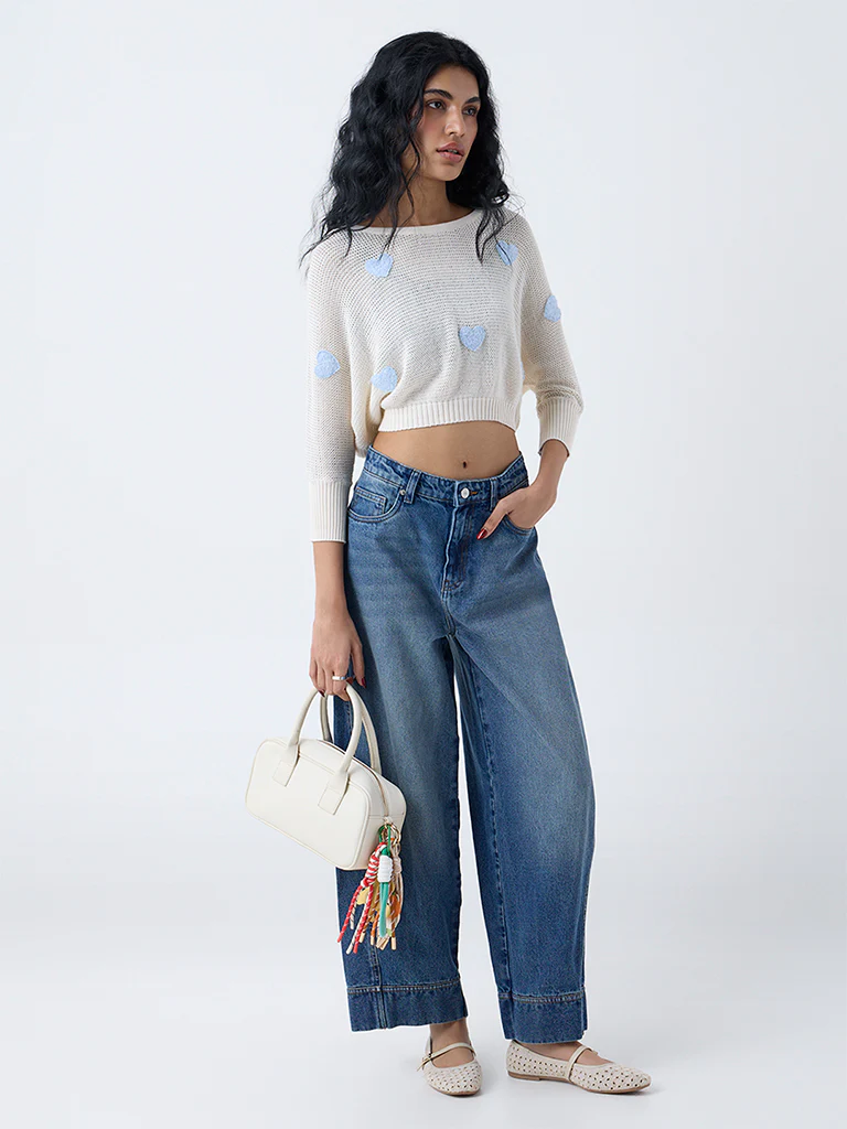 Nuon Blue Heart Embroidered Cotton Sweater - Image 2