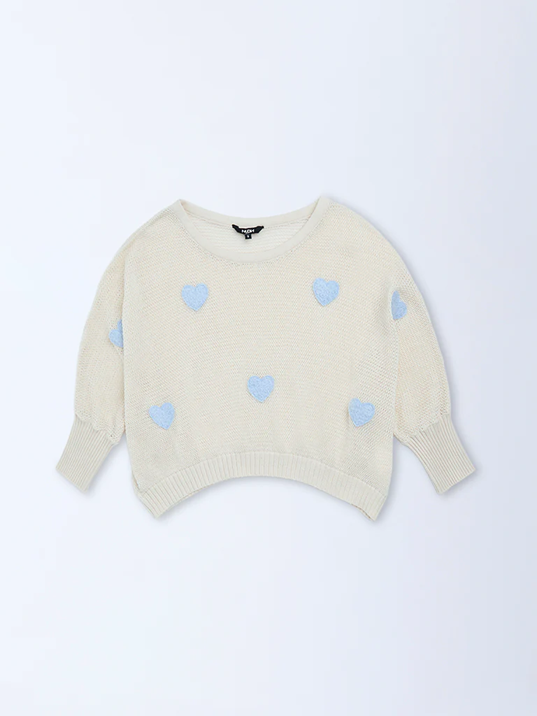 Nuon Blue Heart Embroidered Cotton Sweater - Image 5