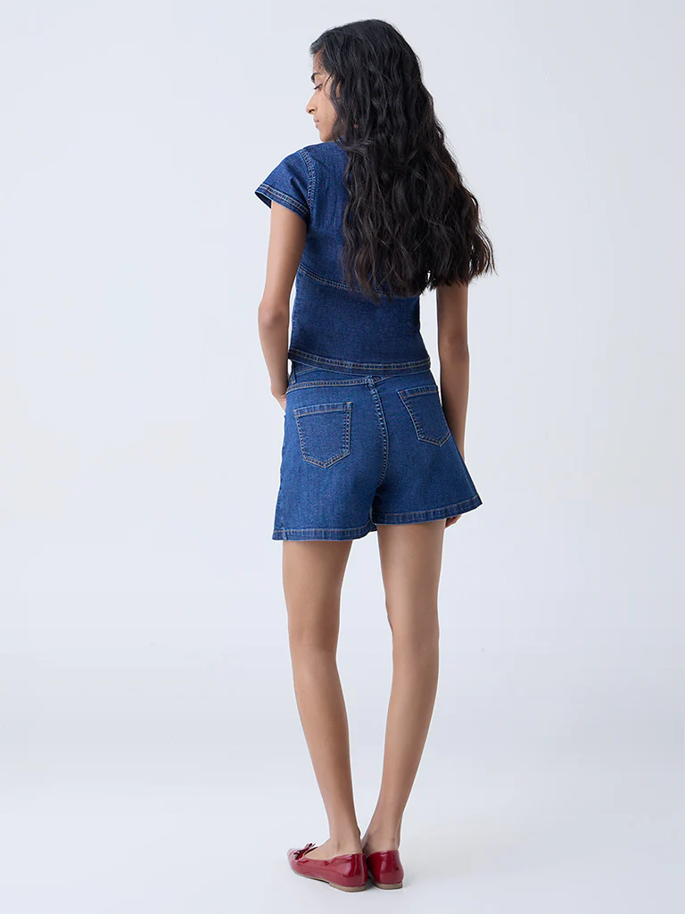 Nuon Blue High-Rise Denim Skorts - Image 4