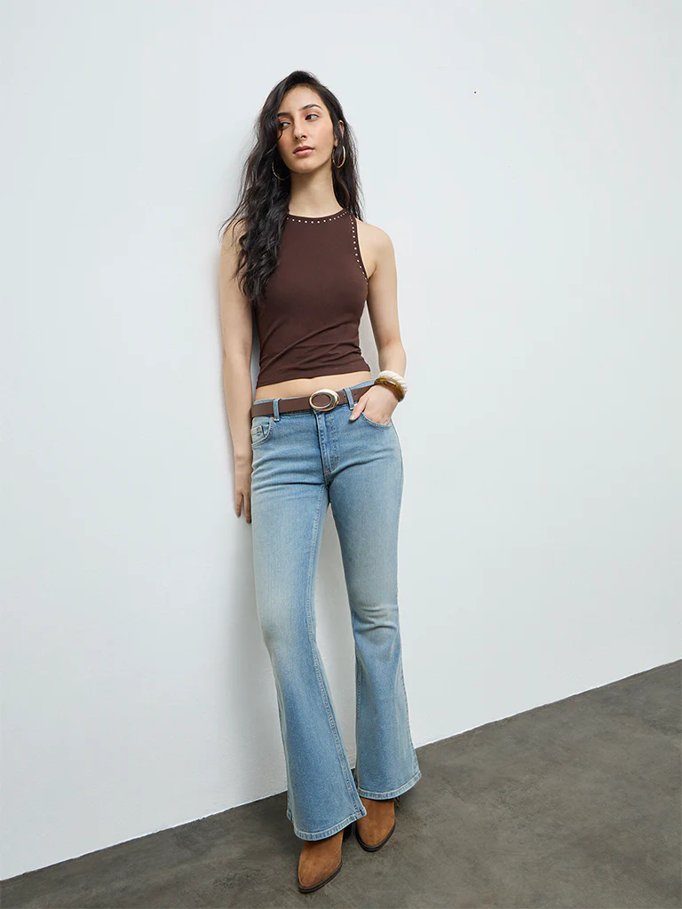 Nuon Blue High-Rise Flared Jeans