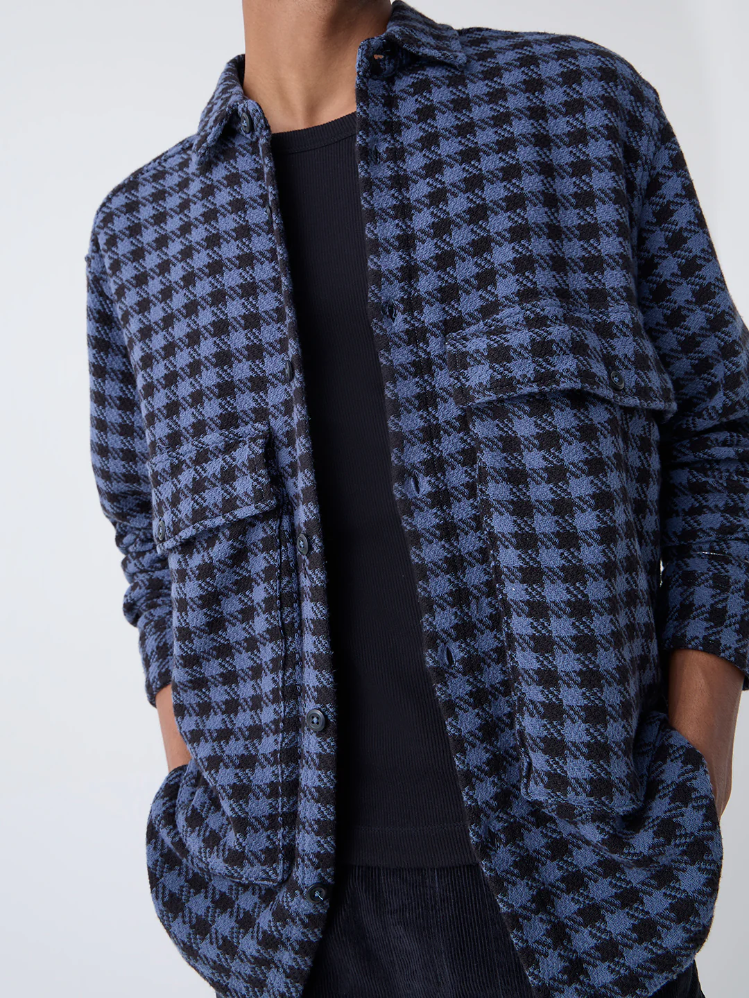 Nuon Blue Houndstooth Checkered Relaxed-Fit Cotton Jacket - Image 3