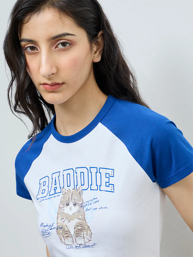 Nuon Blue Printed Cotton-Blend T-Shirt - Image 3