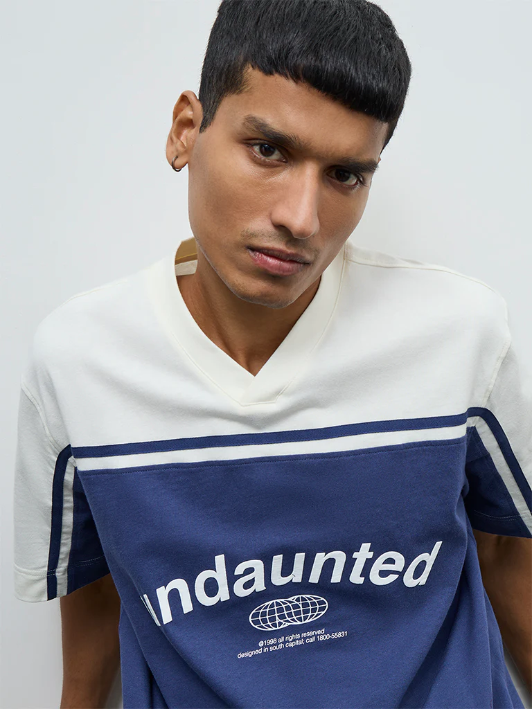 Nuon Blue Printed Relaxed-Fit Cotton T-Shirt - Image 3