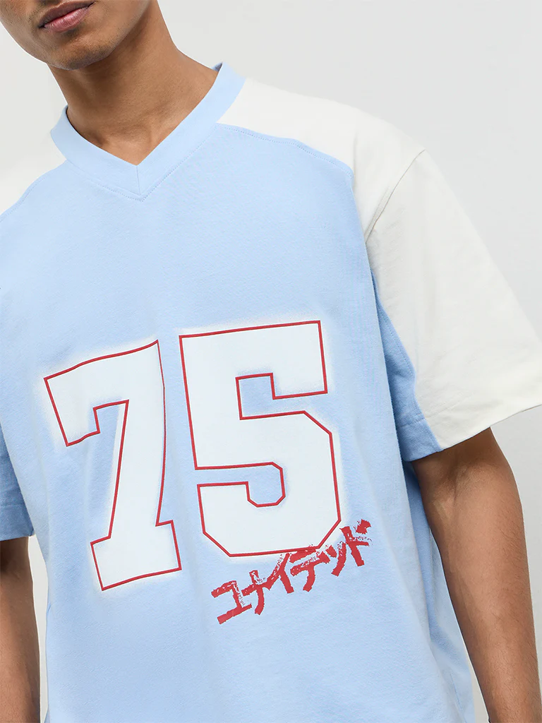 Nuon Blue Printed Relaxed-Fit Cotton T-Shirt - Image 3
