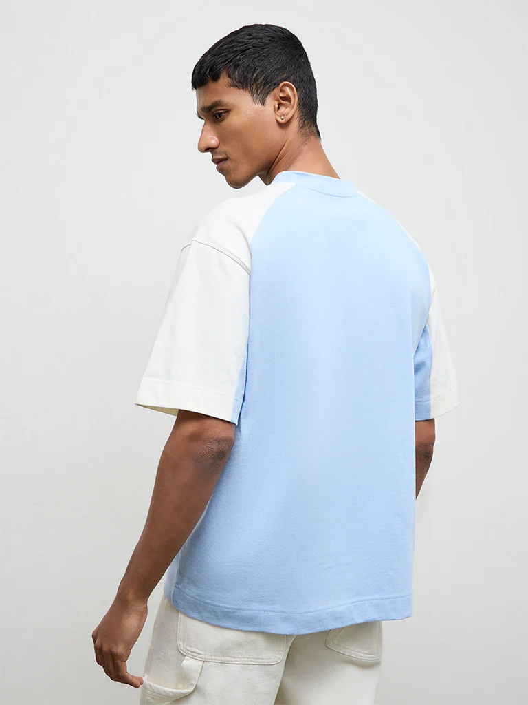 Nuon Blue Printed Relaxed-Fit Cotton T-Shirt - Image 4