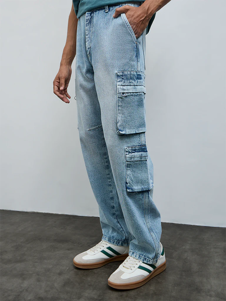 Nuon Blue Relaxed-Fit Mid-Rise Cargo Jeans - Image 2