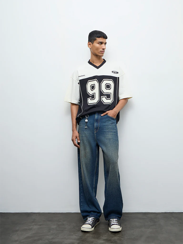 Nuon Blue Relaxed-Fit Mid-Rise Jeans