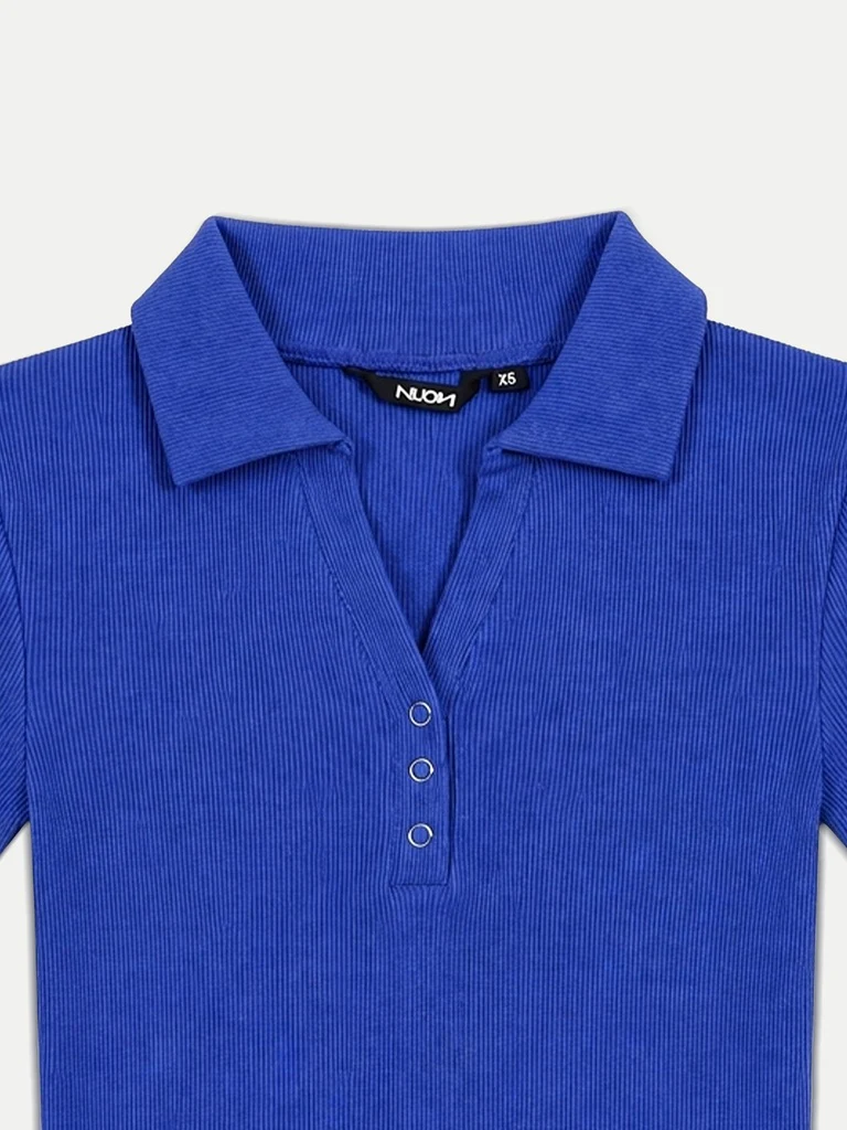 Nuon Blue Ribbed-Texture Cotton Top - Image 7