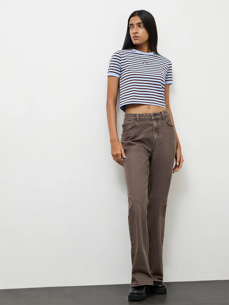 Nuon Blue Stripe-Printed Cotton-Blend T-Shirt - Image 2