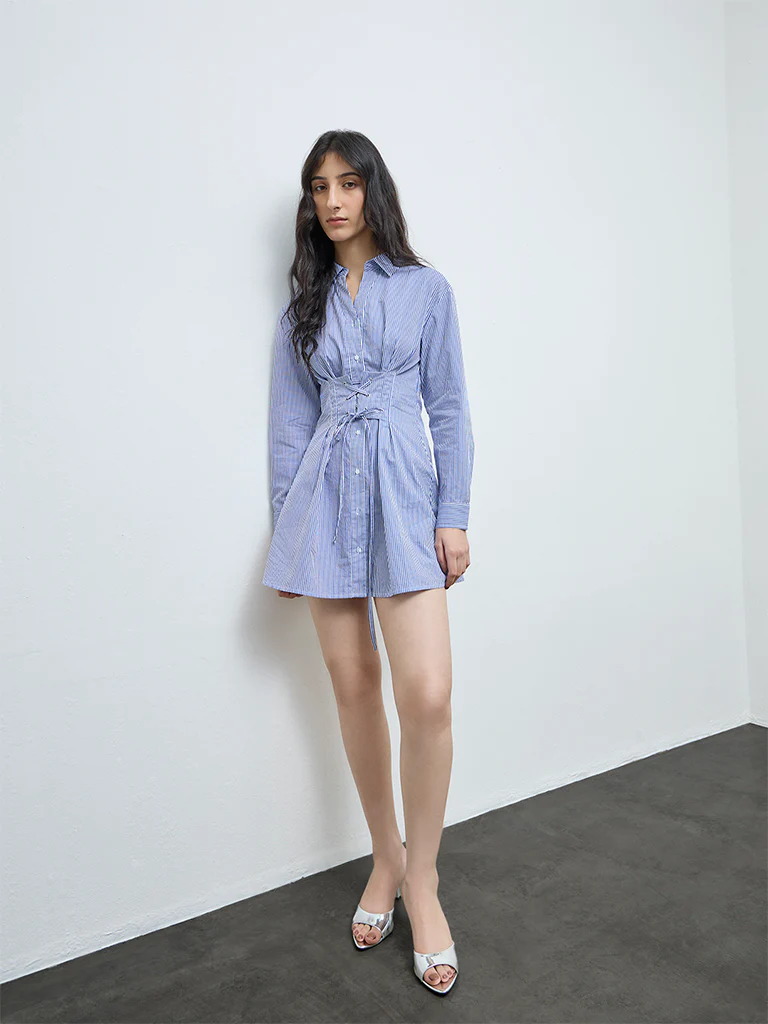 Nuon Blue Stripe Printed Shirt Dress