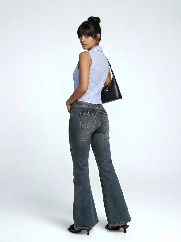 Nuon Blue Striped Cotton Crop Top - Image 4