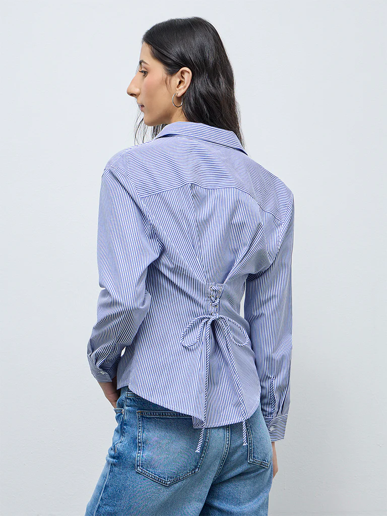 Nuon Blue Striped Cotton Shirt - Image 4