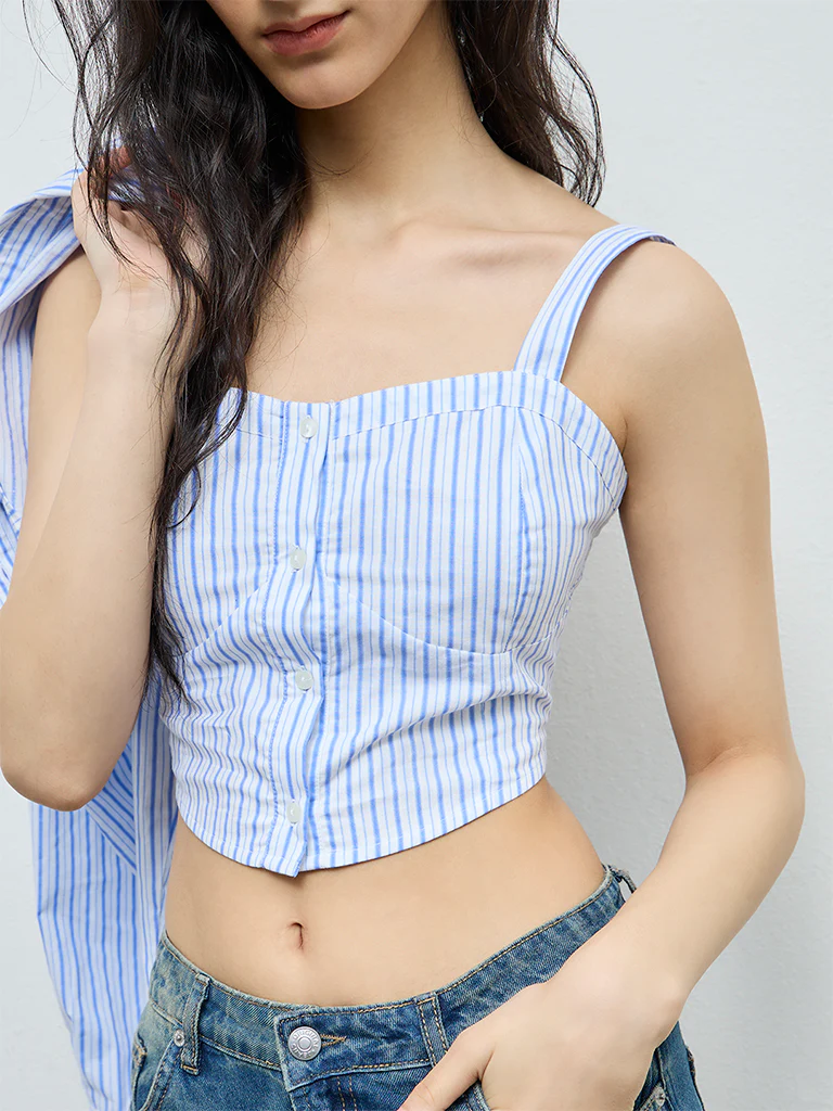Nuon Blue Striped Cotton Shirt with Top Set - Image 3