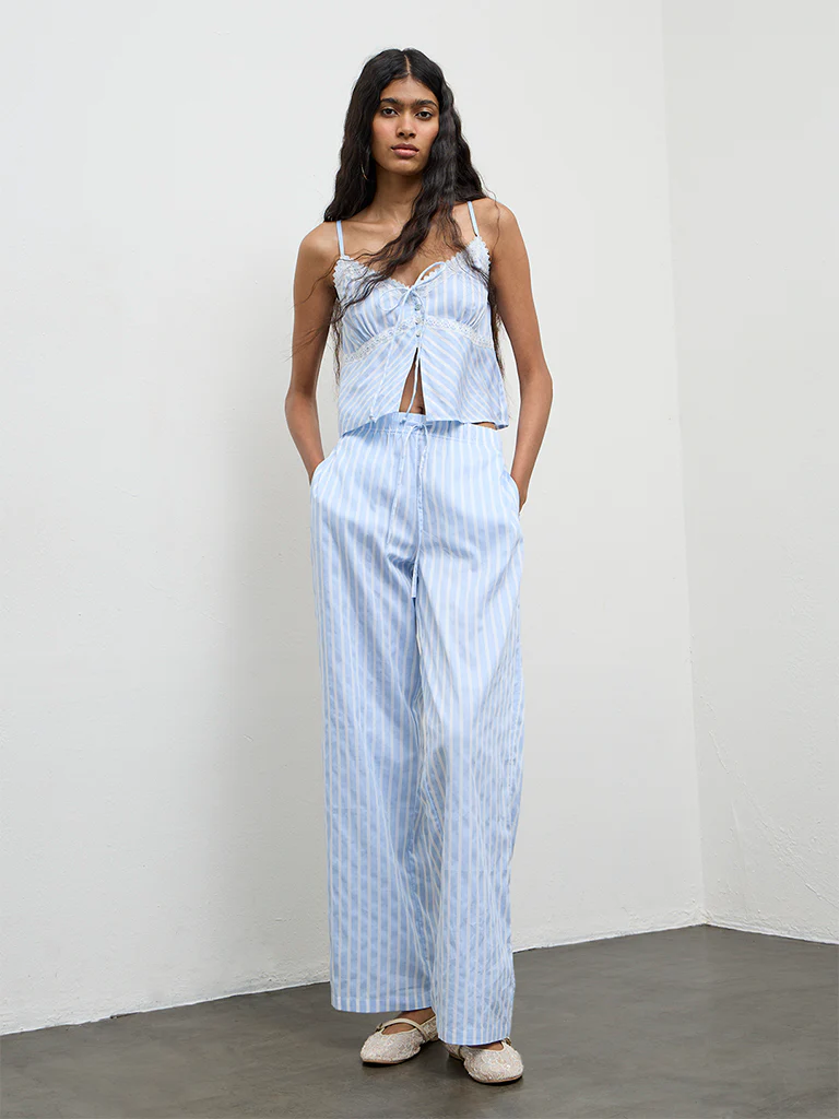 Nuon Blue Striped High-Rise Pants